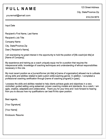 Life Coaching Tools And Exercises Life Coach Resume Coach Cover Letter